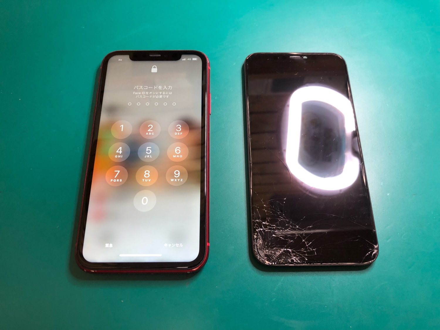 画面が割れて液晶表示に異常が発生しているiPhone修理です。フロントパネル交換で直りました。