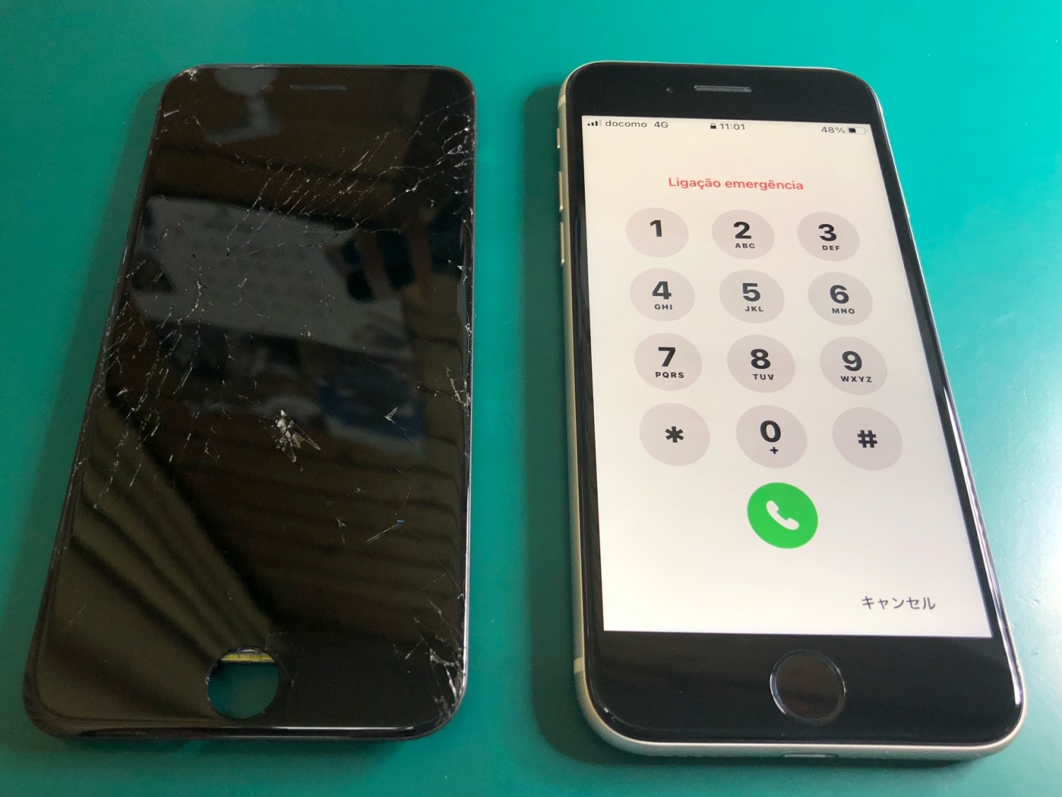 iPhone ホワイト 画面ひび割れ iPhone画面ひび割れの症状、フロントパネル交換修理を行い外観が