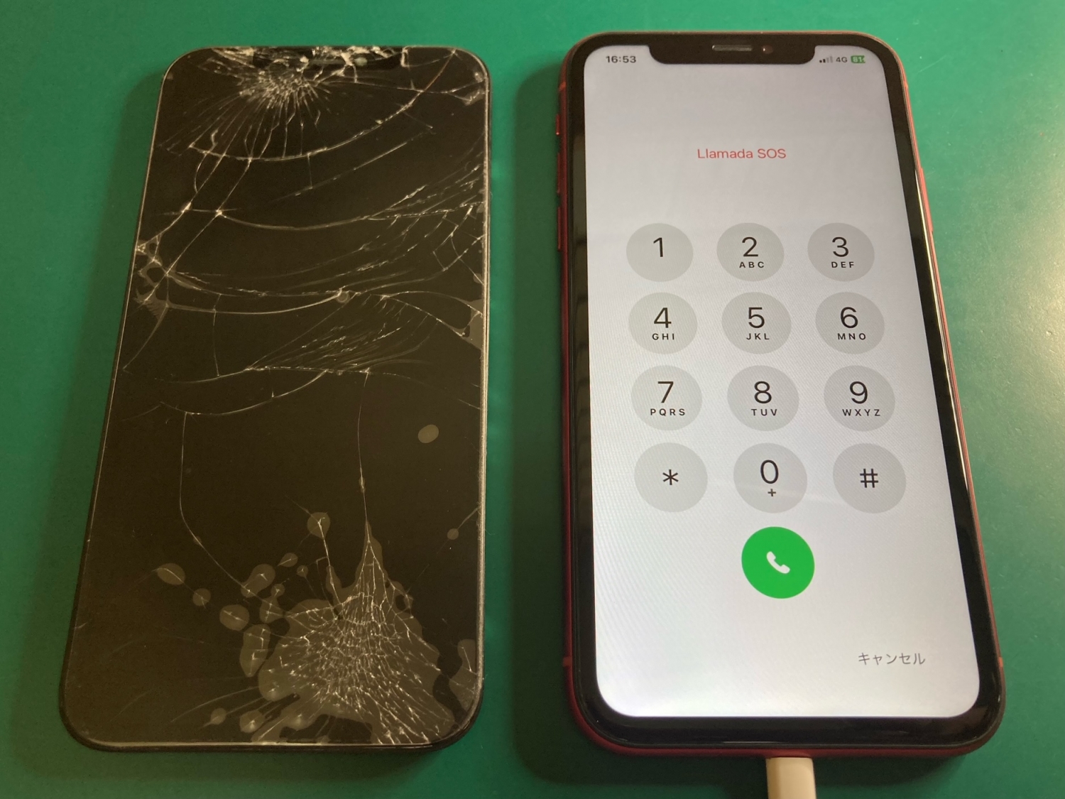 画面全体に亀裂が入ってしまったiPhoneフロントパネル交換修理のご依頼をいただきました。