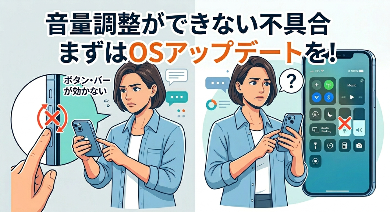 主に一部のiPhone 13やSE3にて、音量調整ボタンやバーが効かない不具合について