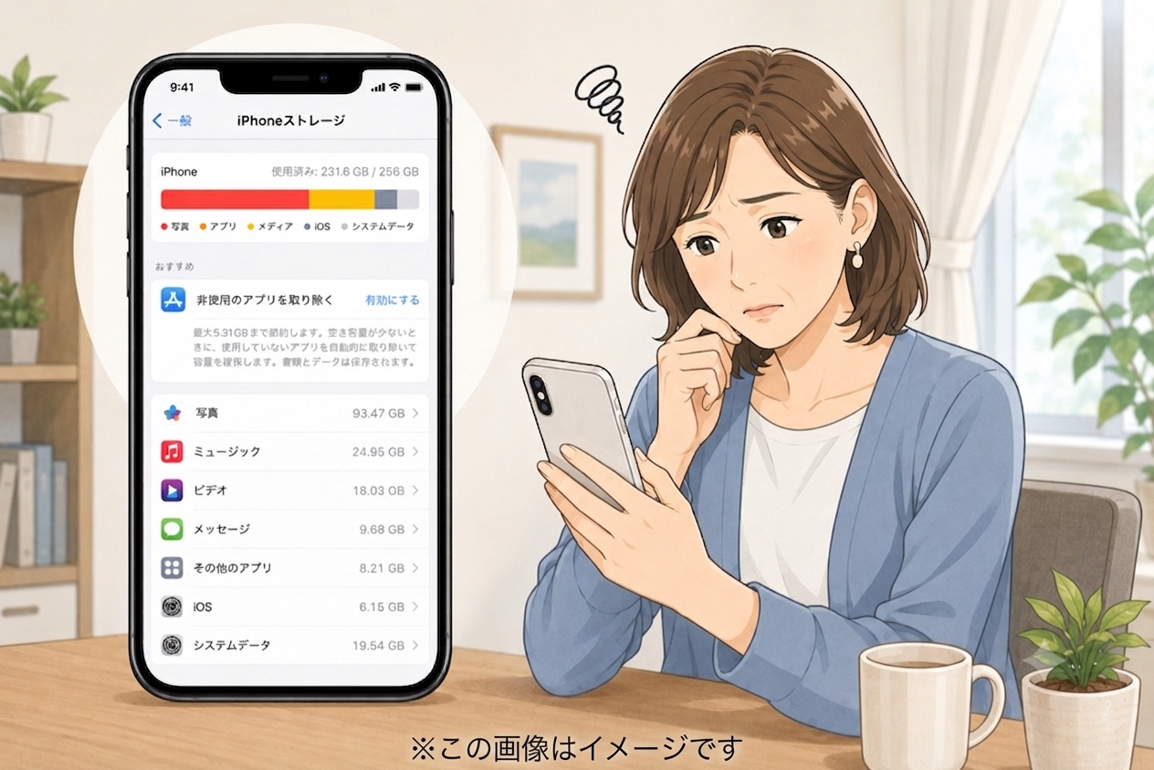 iPhone本体ストレージの空き容量（使用可能）を確認していますか？